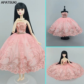 Розовое балетное платье-пачка для куклы Барби, наряды, аксессуары для кукол 1/6, 3-слойная юбка со стразами, бальное платье для вечеринки, игрушки своими руками