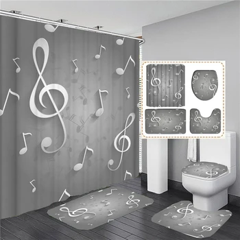 Музыкальная нота печати душ занавес водонепроницаемый полиэстер ванная комната шторы набор туалет крышка крышка нескользящая коврик ковер домашний декор