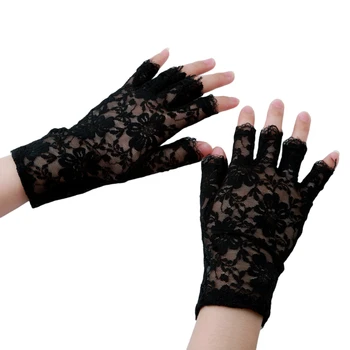 Женские сексуальные нарядные кружевные перчатки, Солнцезащитные короткие перчатки, кружевные водительские перчатки без пальцев, Весенние и летние Варежки, Аксессуары