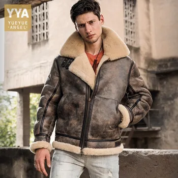 Зимняя куртка-бомбер из овчины, мужская куртка из натурального меха, толстая теплая шерстяная подкладка, куртки из натуральной кожи, винтажная дубленка, большие размеры 6XL