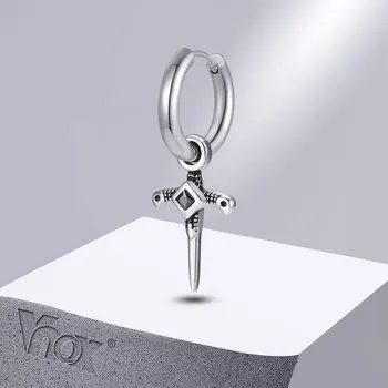 Vnox Серьги-крестики для мужчин и женщин, винтажные серьги-кольца с подвесками в виде креста из нержавеющей стали с черным камнем