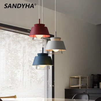 SANDYHA Nordic Новые подвесные светильники, Цветное железо, художественное стекло, Подвесная лампа для обеденного стола, гостиной, спальни, светодиодные люстры, светильник