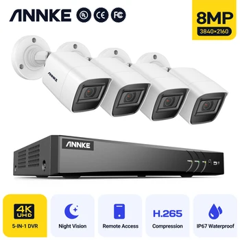 ANNKE 4K Ultra HD 8-Канальный Видеорегистратор H.265 + DVR 5MP Super HD Проводной IP67 Водонепроницаемый Комплект Видеонаблюдения Bullet TVI