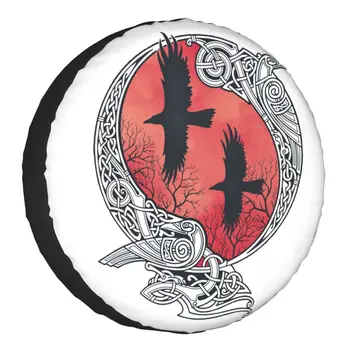 Хугин Мунин Викинг Ворон Крышка Запасного Колеса для Прицепа Pajero Norse Mythology Bird Tattoo Протектор Шин 14 