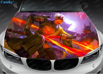 Samurai, Японский самурай, Samurai, Японский самурай, наклейка со львом на капоте автомобиля, виниловая наклейка на капот, полноцветная графическая наклейка
