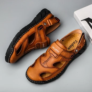 2022 Мужская обувь из натуральной кожи Летние Новые мужские сандалии большого размера, мужские сандалии, Модные сандалии, тапочки Большого размера 38-48