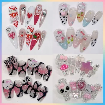 Шарм Sanrios Накладной Ноготь Y2K Hello Kitty В Броне Съемный Длинный Гроб Ногти На Шпильках Полное Покрытие Кончиков Ногтей Подарочная Игрушка Для Девочек