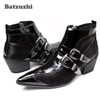 Batzuzhi/ Модные Зимние Мужские ботинки С острым носком, Красивые Короткие Кожаные Ботинки Черного цвета В Итальянском стиле, zapatos de hombre, Размер EU38-46