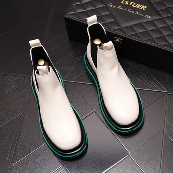 Мужские ботинки челси в британском стиле для отдыха брендовая дизайнерская черно-белая обувь для вечеринки, банкета, оригинальные кожаные ботильоны botas hombre