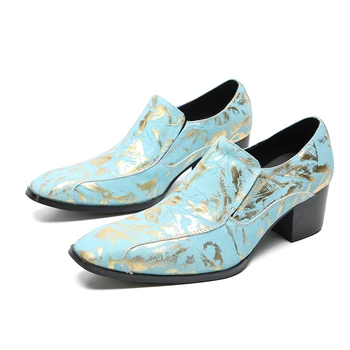 2023 Модельные туфли-слипоны с принтом в китайском стиле, Элегантные вечерние туфли с острым носком большого размера, модные кожаные мужские туфли для выпускного вечера на высоком каблуке