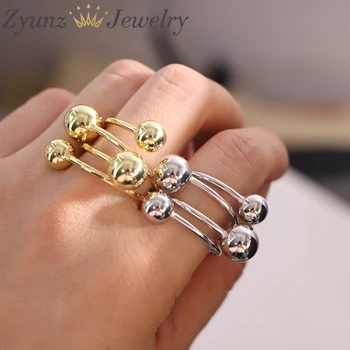 10шт, золотой цвет, Серебряное кольцо с гладкими шариками для женщин, девочек, французские регулируемые креативные ювелирные изделия, подарки 2024 года, хит продаж