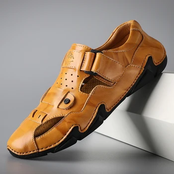 Высококачественные мужские сандалии ручной работы из натуральной кожи, роскошная классическая мужская повседневная обувь из коровьей кожи, обувь для вождения для мужчин