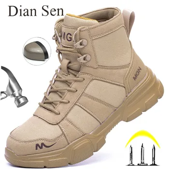 Рабочие защитные ботинки, мужская рабочая обувь со стальным носком, устойчивая к проколам, противоударная защитная обувь, высокие мужские пуленепробиваемые ботинки