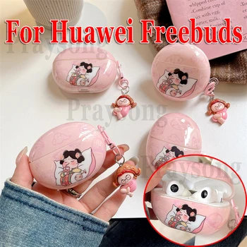 Симпатичный ретро-чехол для Huawei Freebuds Pro 2 + Case Fashion Girl Cover для Freebuds 5i 4i Чехол для Freebuds 5 Funda Наушники Huawei