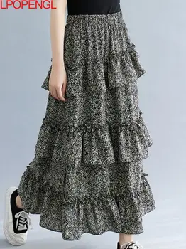 Модная винтажная эластичная юбка с разрезом в цветочек, Женская летняя юбка с высокой талией, съедобный древесный гриб, трапециевидная юбка длиной до щиколотки.