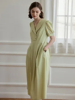 Женская летняя юбка из хлопка Time Capsule Tencel зеленого цвета с двумя платьями, уменьшающая талию