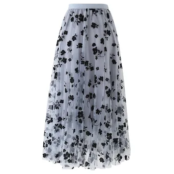 Женская юбка с винтажным принтом, длинная юбка, женские летние эластичные юбки с высокой талией до середины икры, женская повседневная плиссированная юбка трапециевидной формы