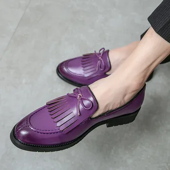 Новые модные фиолетовые вечерние модельные туфли, мужские роскошные кожаные туфли с перфорацией типа 