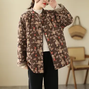 Осенне-зимняя стеганая куртка 2023, женская художественная Свободная винтажная хлопковая стеганая куртка с длинными рукавами Z567