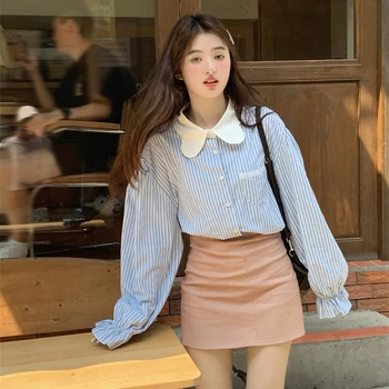 Новая корейская милая женская рубашка с воротником 