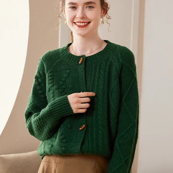 Женский свитер из чистого кашемира, свитер толстой вязки с круглым вырезом, осенне-зимнее новое свободное нижнее пальто, женская одежда