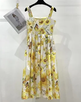 Новое платье в стиле Весна-лето 2024, женское платье на тонких бретельках с цветочным принтом, повседневное пляжное платье в стиле пэчворк с карманами, Солнцезащитное платье в стиле пэчворк