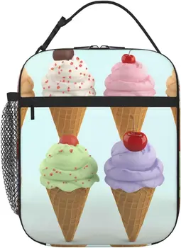 Изолированная сумка для ланча с забавным рисунком в виде рожков мороженого, водонепроницаемая сумка-тоут для ланча, многоразовая сумка-холодильник для ланча для работы, офиса, пикника и путешествий