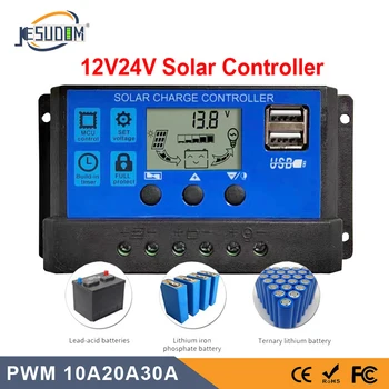 Контроллер Панели Солнечных батарей 10A20A30A 12V24V Автоматический Регулятор Заряда Батареи PWM Контроллер LCD Dual USB для PV Home