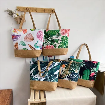 Портативная простая холщовая сумка-шоппер; сумка с принтом листьев в стиле ретро; сумка через плечо; женская сумка с цветочным принтом; Большая емкость