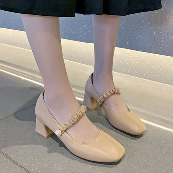 Летняя новинка 2023 года, верхняя одежда в простом стиле, женские туфли на каблуке с мелким горлом, удобная женская обувь из цельной кожи.