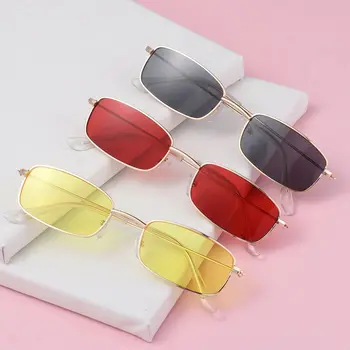 Очки с прозрачными линзами UV400, маленькие овальные женские солнцезащитные очки, металлические солнцезащитные очки, винтажные прямоугольные солнцезащитные очки фирменных оттенков