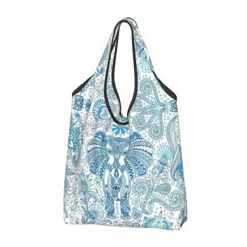 Переработка Индийского Райского слона Мандала Женская сумка для покупок Портативные сумки для покупок в продуктовых магазинах для животных