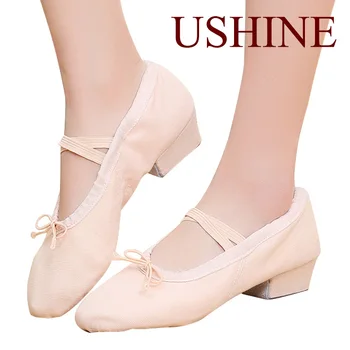 Профессиональная балетная танцевальная обувь USHINE для женщин, девочек, детей, танцевальная обувь на низком каблуке, парусиновая обувь для учителей танцев