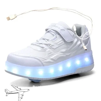 2023 Новые Детские Кроссовки с USB-зарядкой 29-40, 2 Колеса, Обувь со светодиодной Подсветкой Для девочек И мальчиков, Детские Кроссовки С Колесами, Обувь для Роликовых коньков