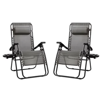 Flash Furniture Celestial Регулируемое складное сетчатое кресло для отдыха с откидной спинкой в невесомости с подушкой и подстаканником серого цвета