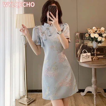 Элегантное платье Cheongsams в китайском стиле, летнее женское винтажное мини-платье Qipao с цветочной вышивкой, женские шикарные платья с кисточками, облегающее платье