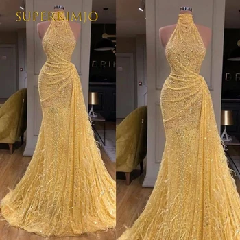 SuperKimJo 2024 Платья для выпускного вечера на заказ для женщин, блестящие желтые вечерние платья, модные вечерние платья с блестками из перьев, 2023