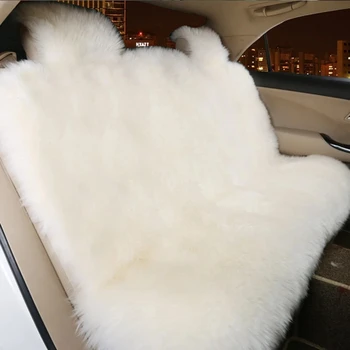 чехол для заднего сиденья из цельной овчины Универсальная супер теплая меховая подушка для автокресла, подходящая для большинства автомобилей