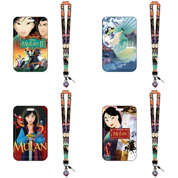 Держатель удостоверения личности Disney Mulan, Ремешки для женщин, Мультяшные Дверные карточки, Шейный ремешок, Брелок для ключей, Подарок для девочек