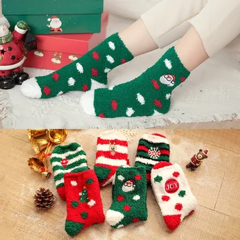 Женские зимние рождественские носки из кораллового бархата, утепленные бархатным полотенцем, Лунные носки для пола, осенние и зимние носки для сна.