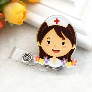 Мультяшный значок медсестры больницы, легко вытягиваемая пряжка, Идентификационный логотип, ремешок/IC-карта, значок, держатель катушки, Имя Escolar Papelaria, Подарок 1Шт