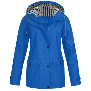 Модная дождевик Женская Водонепроницаемая куртка с капюшоном на молнии и шнурке, женская легкая ветровка на открытом воздухе, плащи