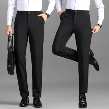 Демисезонный мужской костюм, брюки, Узкие Деловые Офисные Эластичные с высокой талией, Черные, Серые, Классические Корейские брюки, мужские Большие размеры Z40