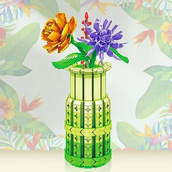 Идеи Романтический букет, ваза для цветов, сад, украшение дома, сборка растений, строительные блоки, классическая модель, наборы кирпичей, подарки для детей
