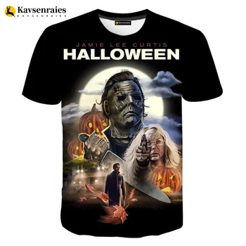 2023 Хэллоуин, 3D футболка, уличная одежда с принтом ужасов Майкла Майерса, топы Оверсайз, мужчины, Женщины, летняя модная повседневная крутая футболка