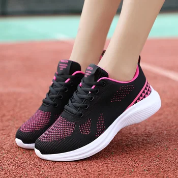 Женские сетчатые кроссовки для бега, на шнуровке, для занятий фитнесом, Легкая Удобная Дышащая Черная обувь для ходьбы, Размер 35-41